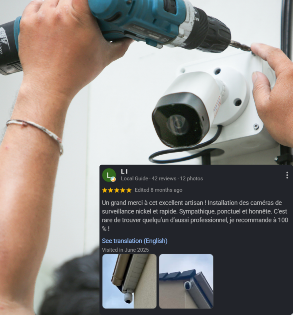 témoignage client sur l'installation de sa camera surveillance sur montpellier par voltelecservices