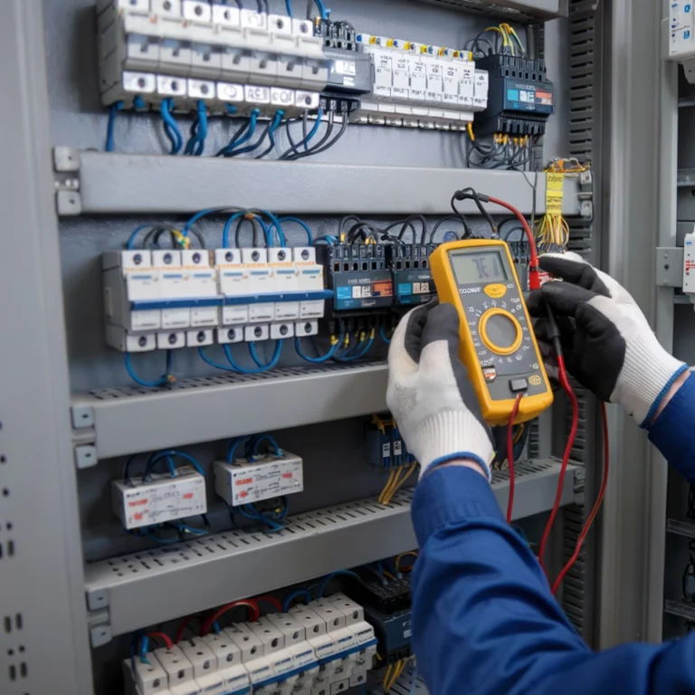Électricien testant un tableau électrique au multimètre lors d'un diagnostic à Montpellier